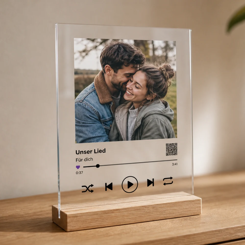 Acrylic glass with a photo and the song as a player, available as an add-on