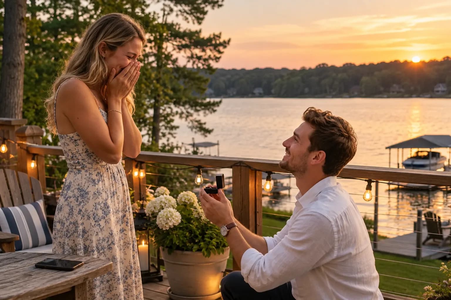 Proposal: a partner kneeling with a ring while their song plays