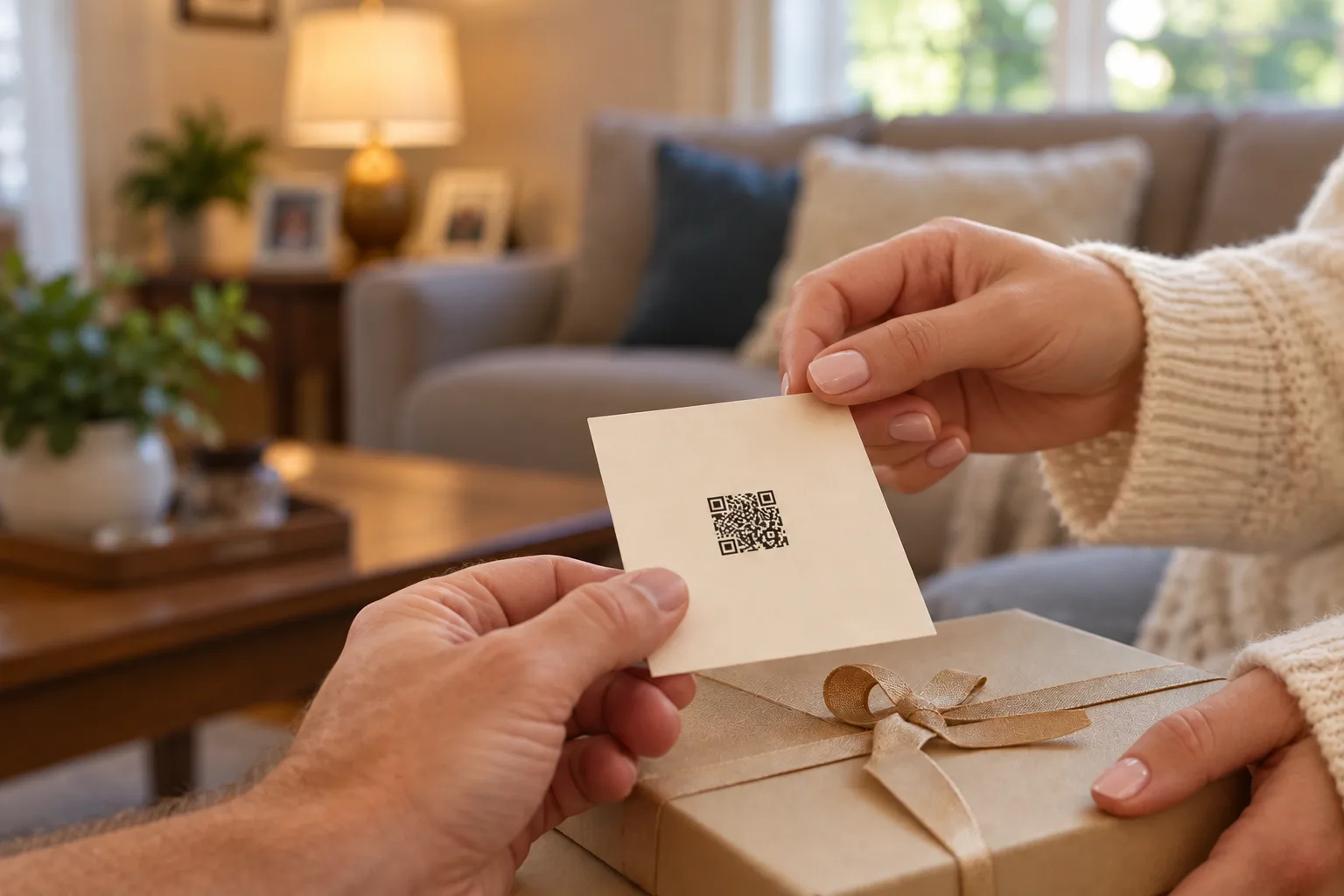 Card with a QR code to the song being handed over as a gift